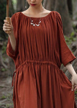 Load image into Gallery viewer, Unique Red O-Neck Drawstring Maxi Dresses Half Sleeve