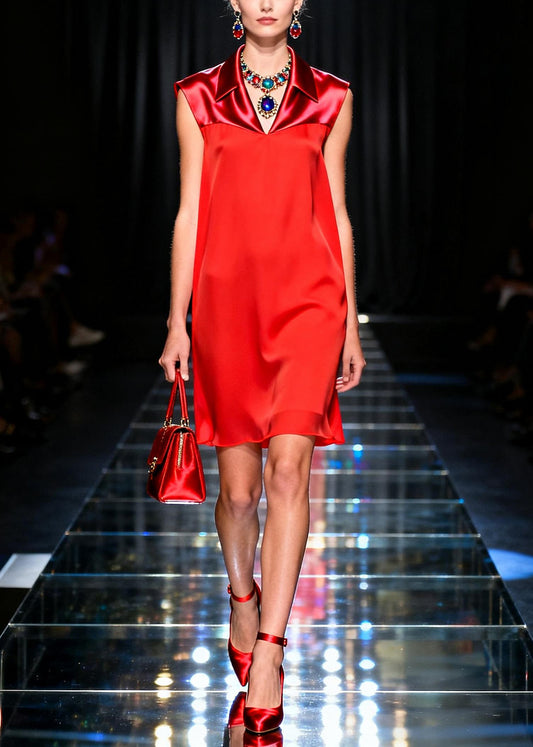 Unique Red Peter Pan Collar Patchwork Chiffon Straight Dresses Sleeveless