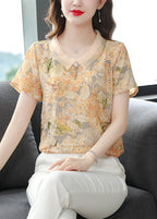 Unique Red Peter Pan Collar Print Chiffon Shirt Tops Summer