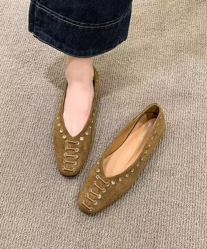 Unique Rivet Flat Shoes For Women Green Faux Leather
