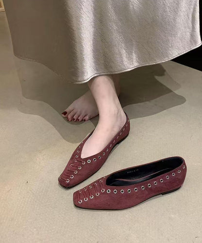 Unique Rivet Flat Shoes For Women Green Faux Leather