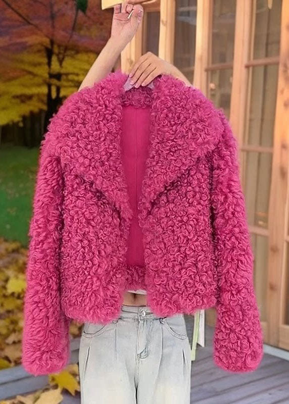 Unique Rose Peter Pan Collar Faux Fur Short Coat Winter