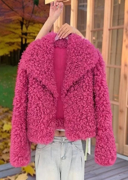 Unique Rose Peter Pan Collar Faux Fur Short Coat Winter