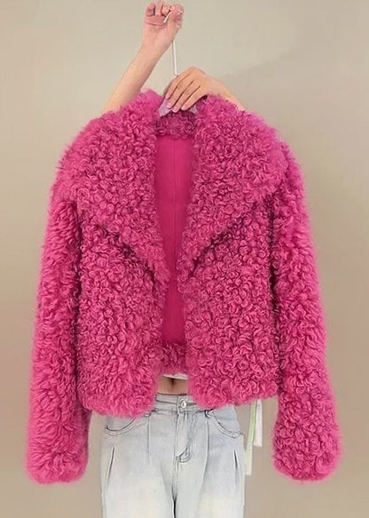 Unique Rose Peter Pan Collar Faux Fur Short Coat Winter