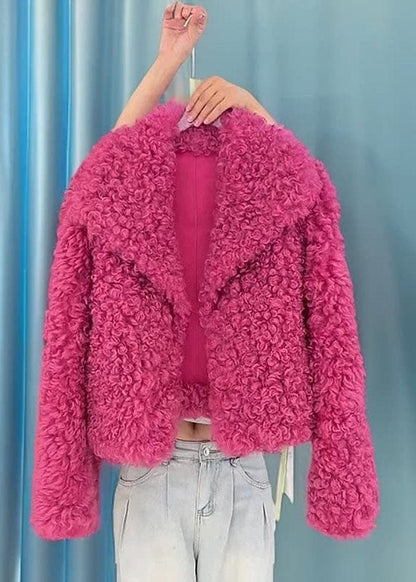 Unique Rose Peter Pan Collar Faux Fur Short Coat Winter