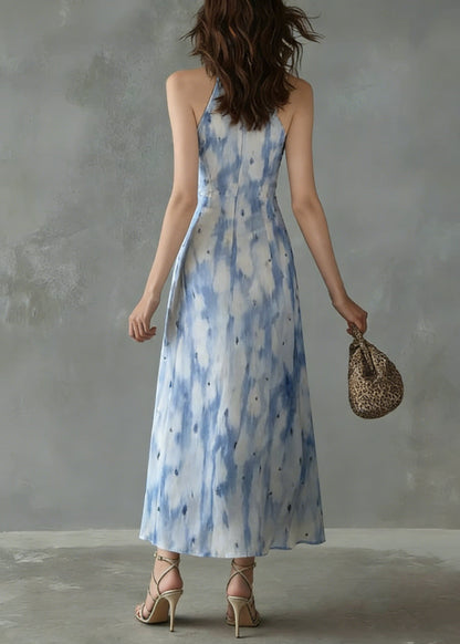 Unique Ruffled Print Slim Fit Chiffon Dress Sleeveless