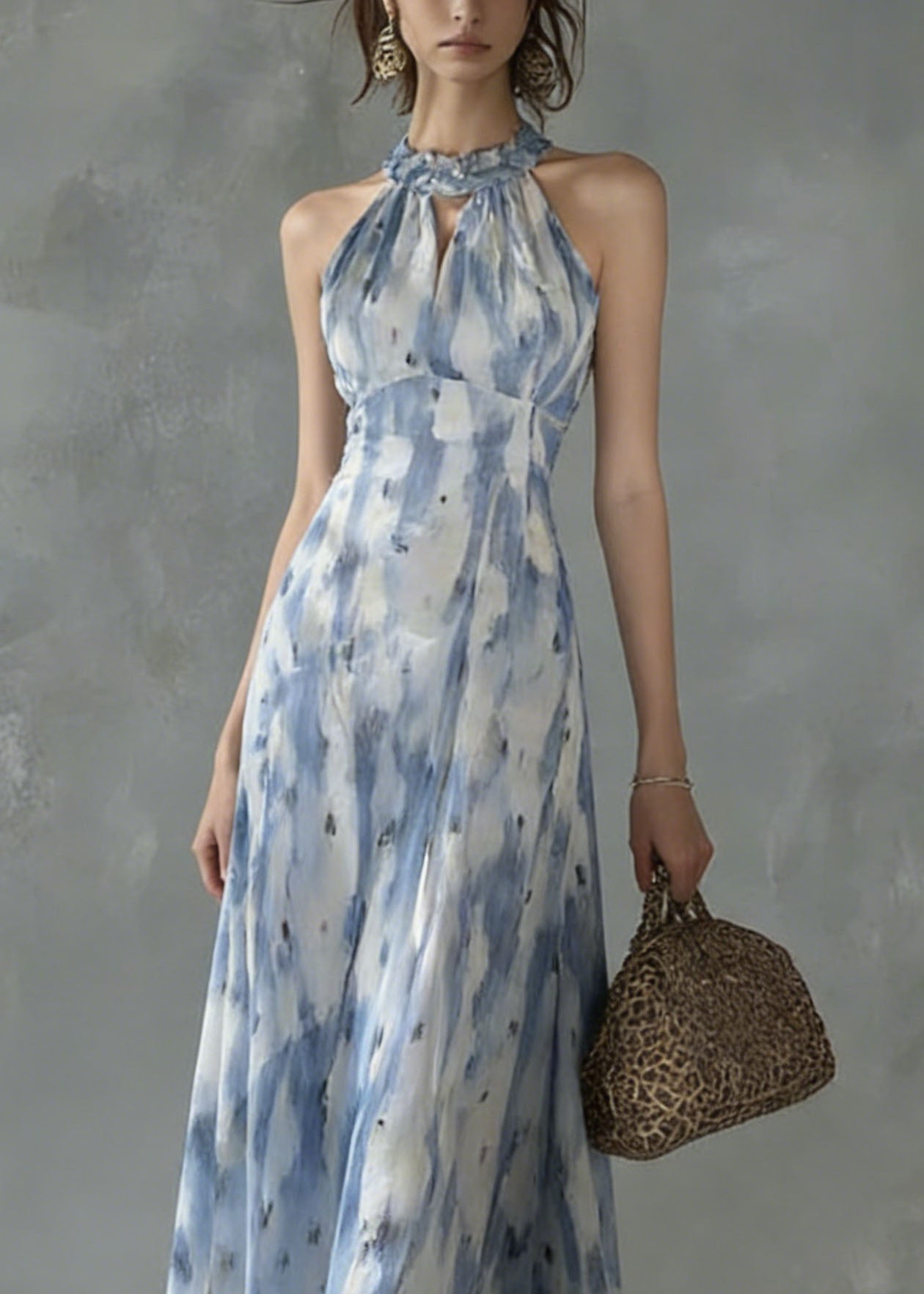 Unique Ruffled Print Slim Fit Chiffon Dress Sleeveless