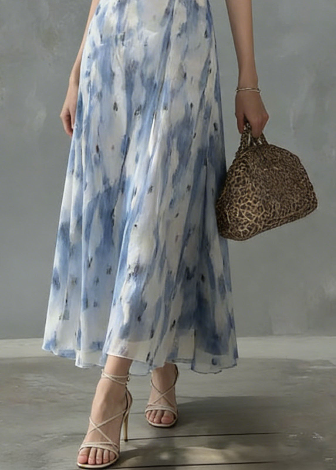 Unique Ruffled Print Slim Fit Chiffon Dress Sleeveless