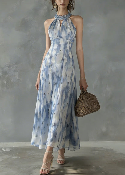 Unique Ruffled Print Slim Fit Chiffon Dress Sleeveless