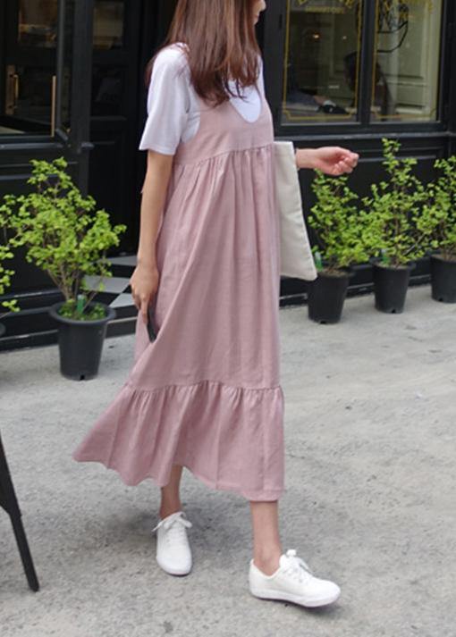 Unique Ruffles Bow cotton summer dresses Work Outfits pink Dresses - SooLinen