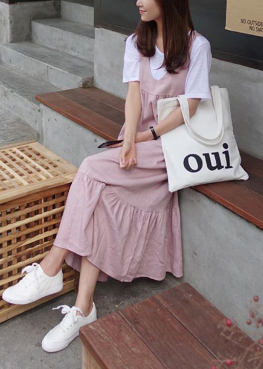 Unique Ruffles Bow cotton summer dresses Work Outfits pink Dresses - SooLinen