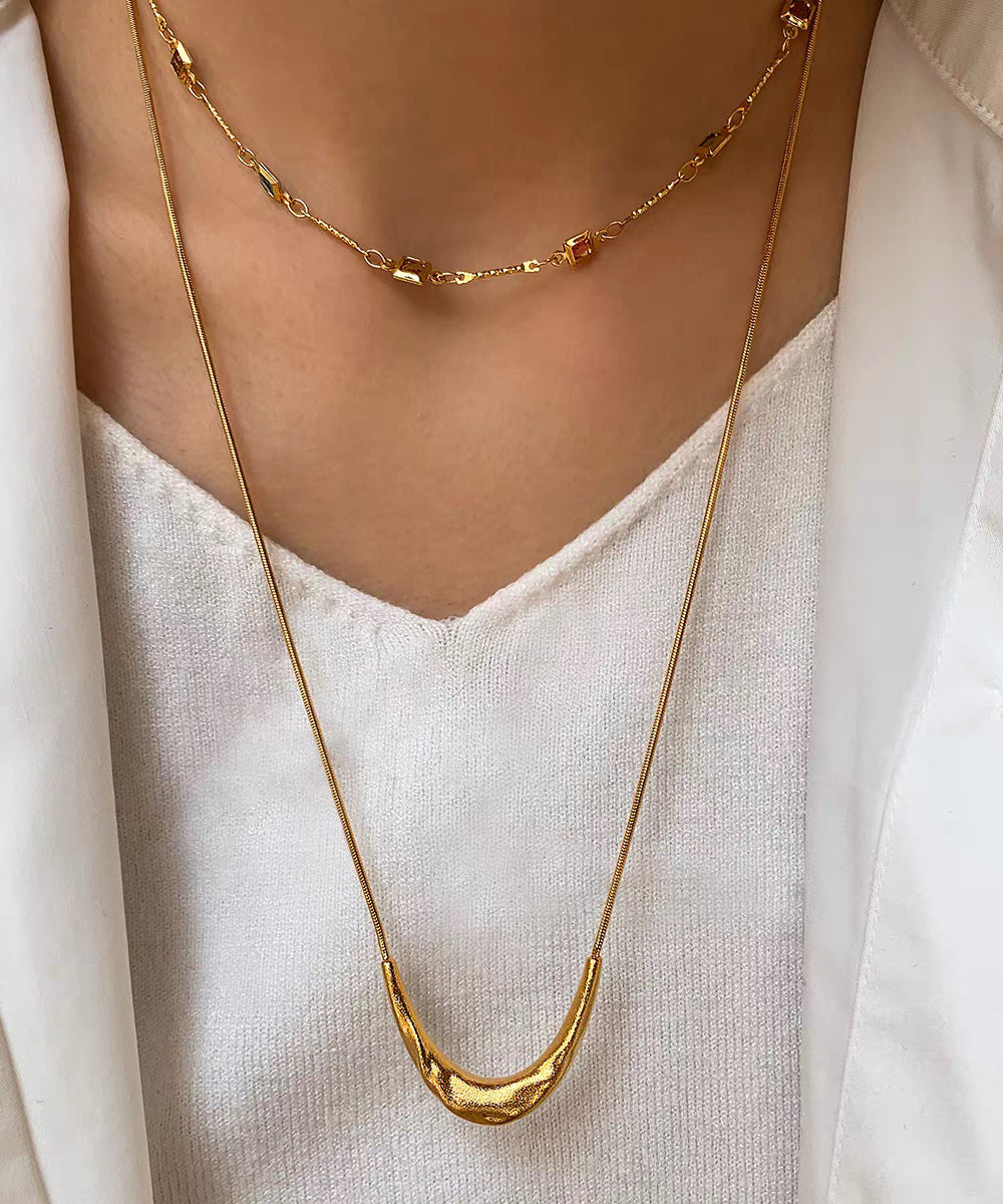 Unique Silk Copper Overgild Crescent Moon Pendant Necklace
