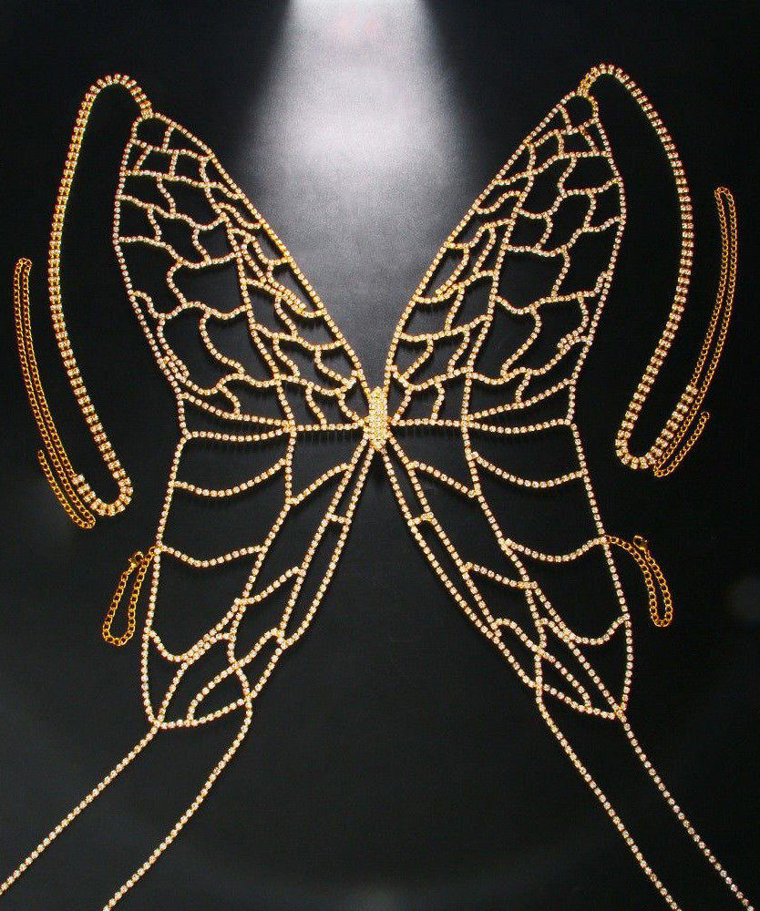 Unique Silk Copper Overgild Zircon Hollow Out Butterfly Body Chain