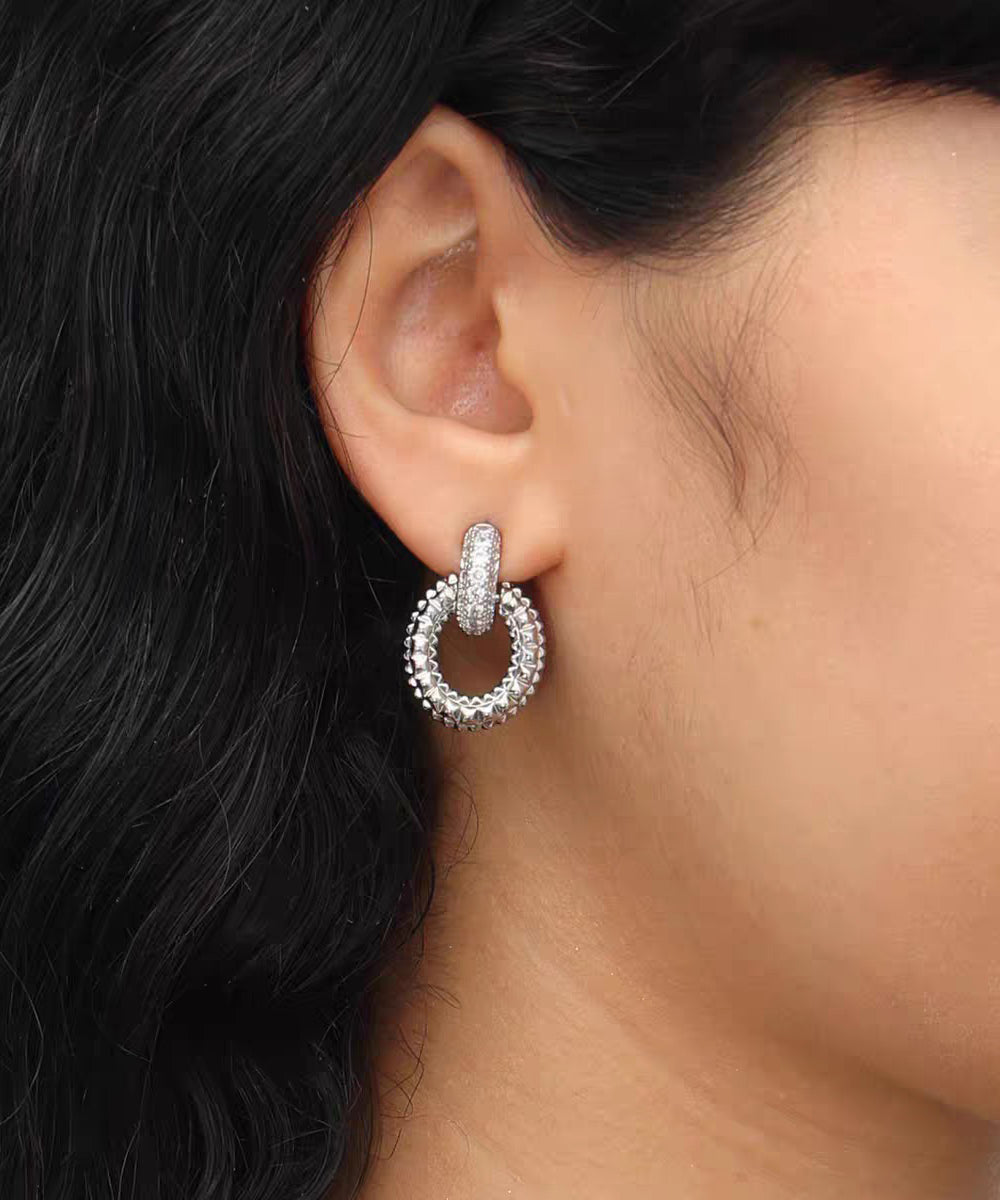 Unique Silk Copper Silver-Plated Zircon Hoop Earrings