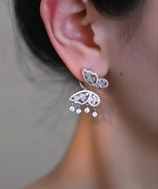 Unique Silk Copper Zircon Butterfly Tassel Stud Earrings