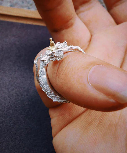 Unique Silk Panlong Meets Buddha Design Silver Rings