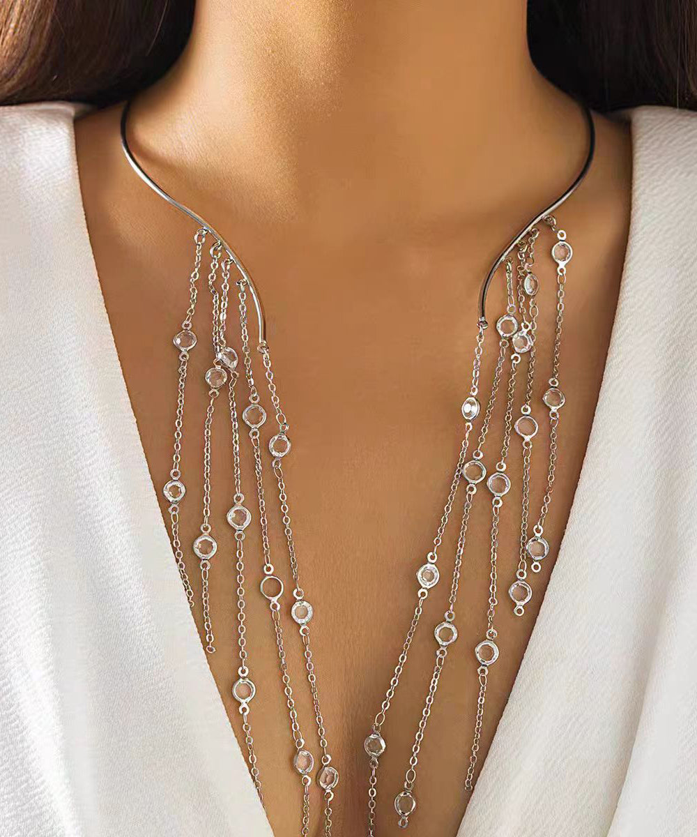 Unique Silk Stainless Steel Chain Tassel Lariat Necklace
