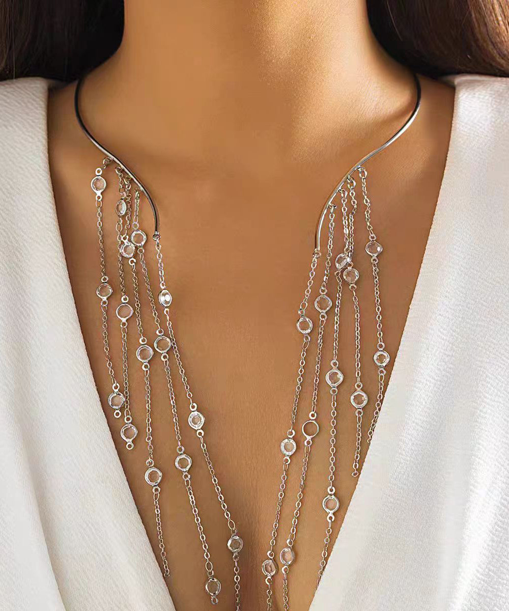 Unique Silk Stainless Steel Chain Tassel Lariat Necklace