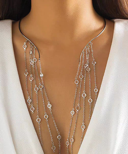 Unique Silk Stainless Steel Chain Tassel Lariat Necklace