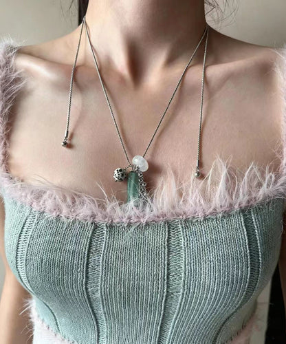 Unique Silk Titanium Steel Glass Lariat Necklace