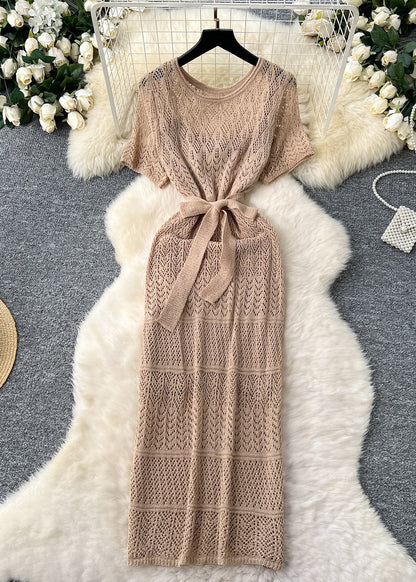 Unique Sky Blue Hollow Out Knit Vacation Dresses Two Piece Set Summer