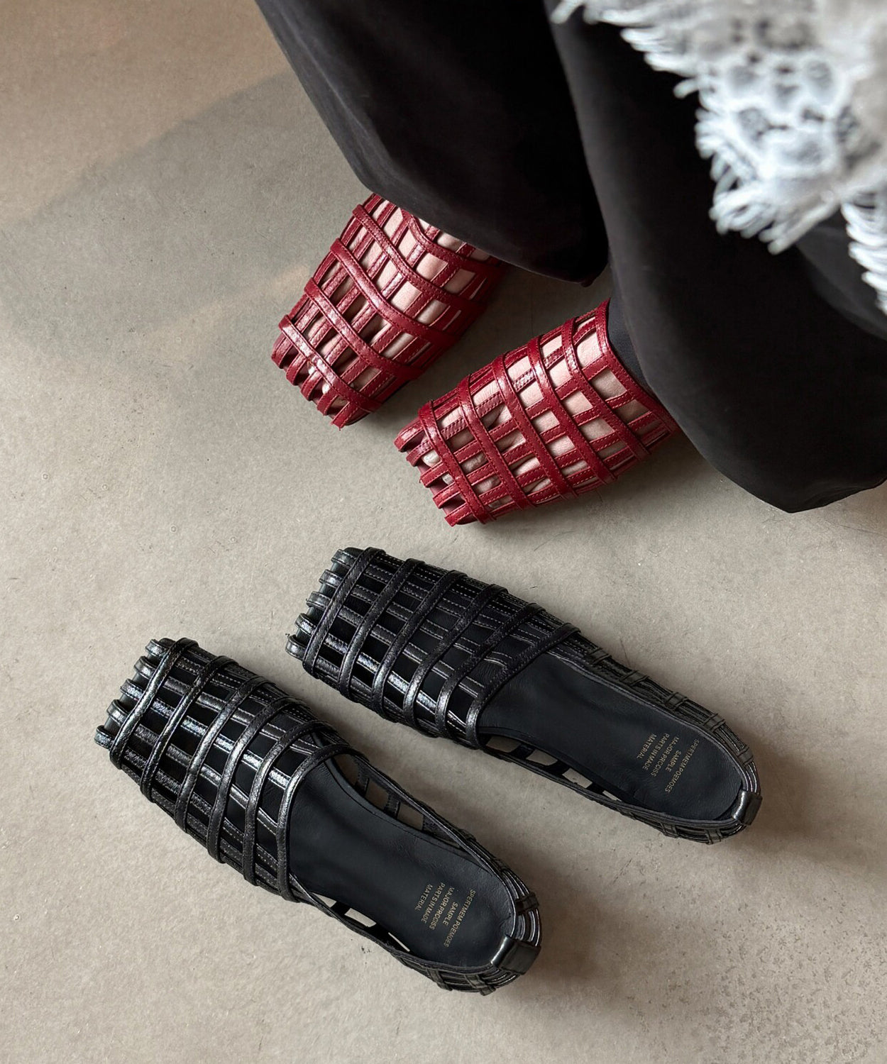 Unique Splicing Sandals Black Cowhide Leather Hollow Out