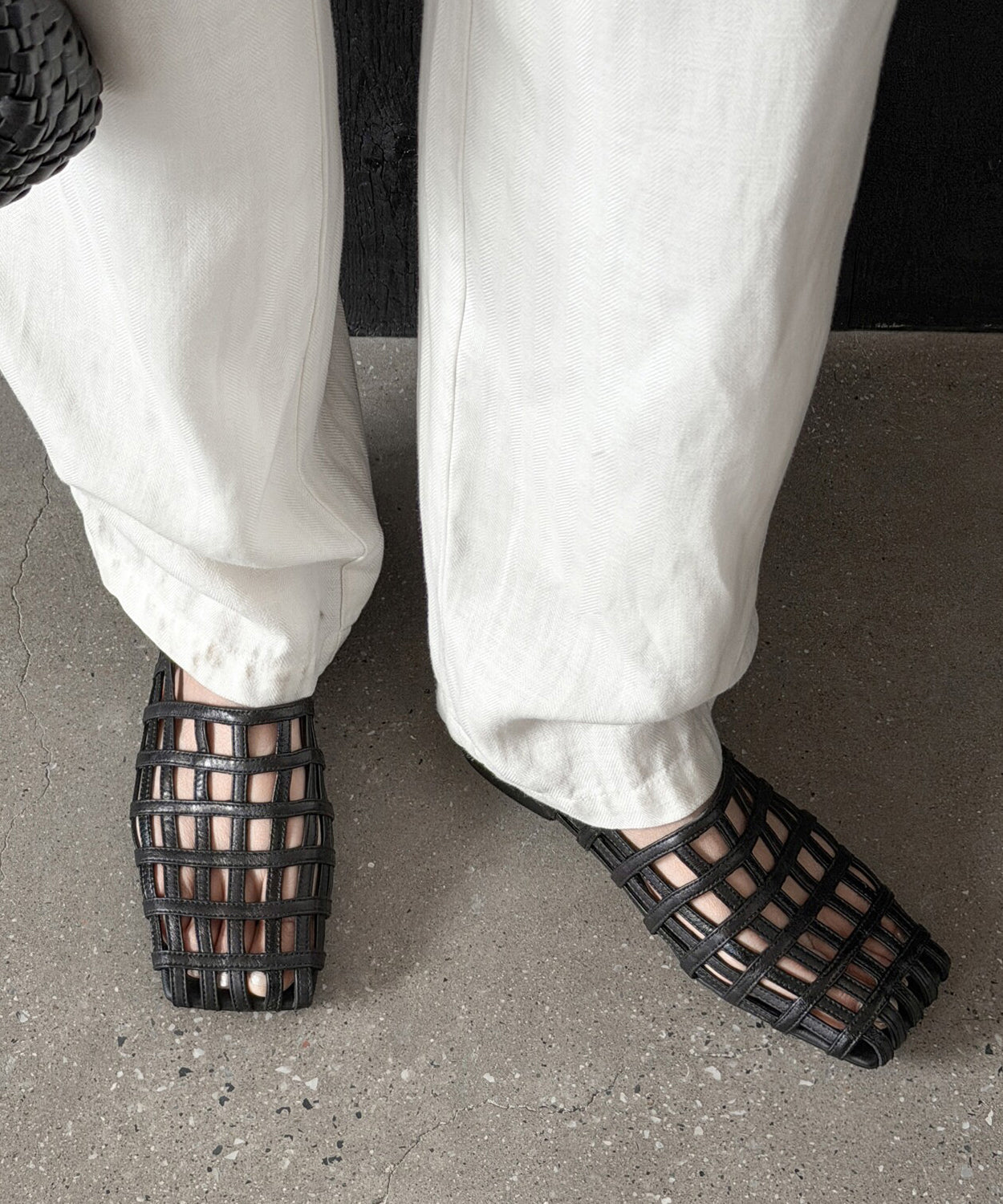 Unique Splicing Sandals Black Cowhide Leather Hollow Out