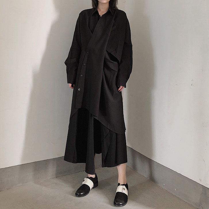 Unique Stand Collar Hollow Out Spring Quilting Clothes Pattern Black Maxi Dresses - SooLinen