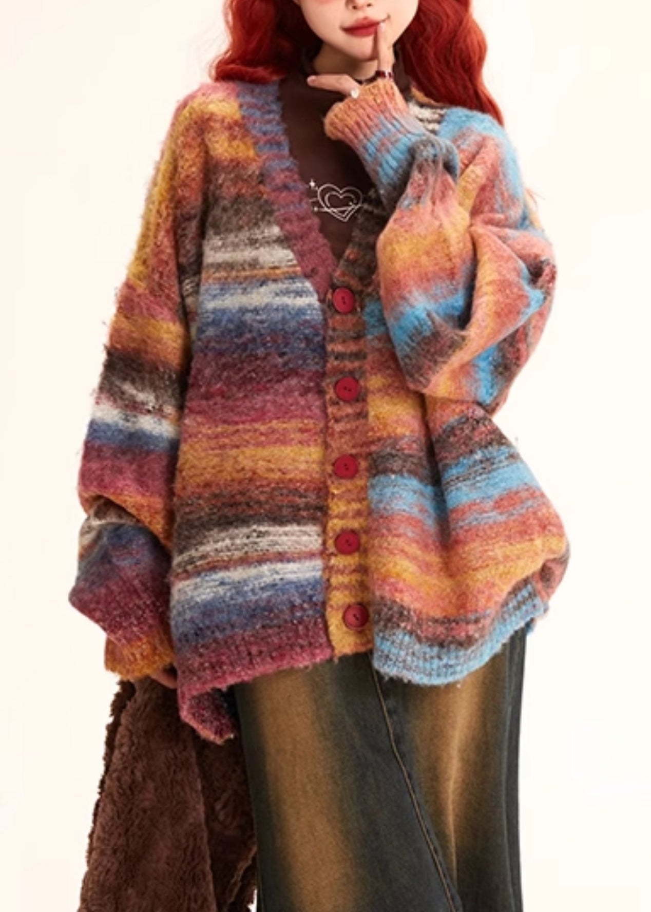 Unique Striped V Neck Button Cozy Knit Coats Winter