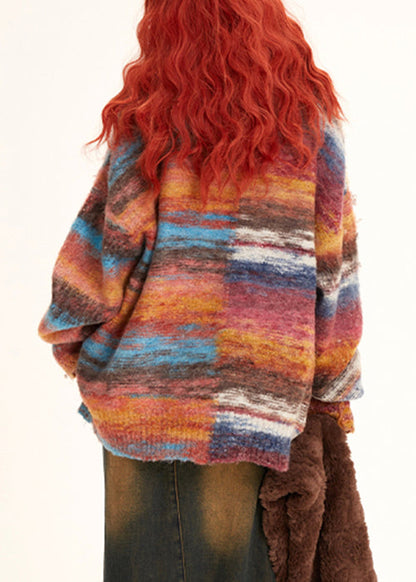 Unique Striped V Neck Button Cozy Knit Coats Winter