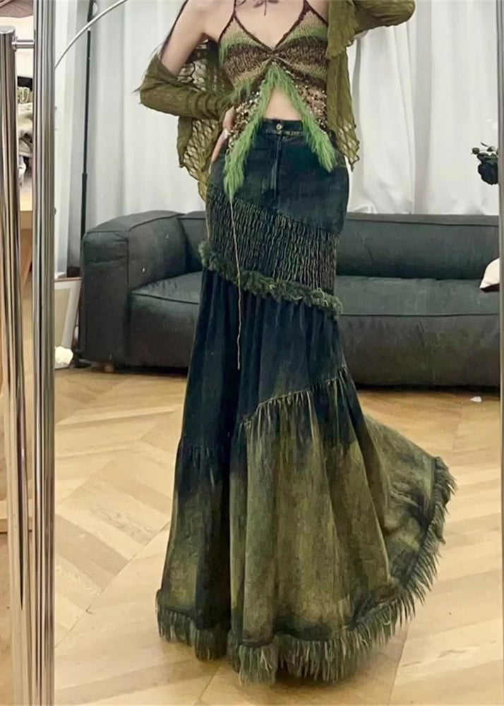 Unique Tassel Patchwork Denim Fish Tail Skirt Spring