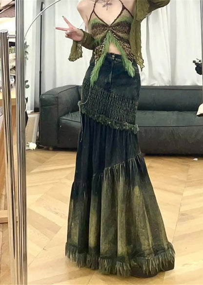 Unique Tassel Patchwork Denim Fish Tail Skirt Spring