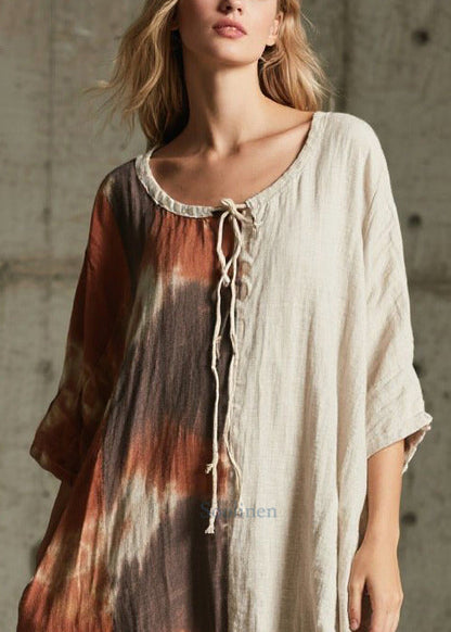 Unique Tie Dye Patchwork Cotton Maxi Dress Bracelet Sleeve