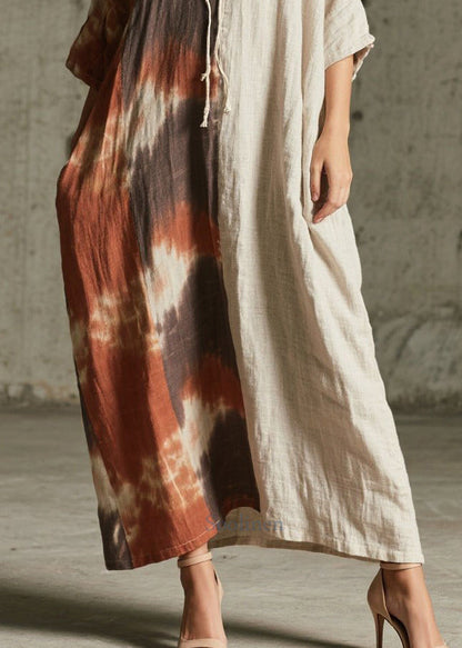 Unique Tie Dye Patchwork Cotton Maxi Dress Bracelet Sleeve