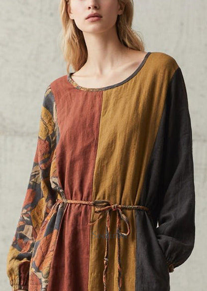 Unique Tunic Patchwork Print Cotton Maxi Dresses Fall