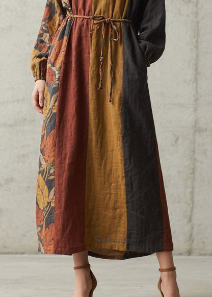 Unique Tunic Patchwork Print Cotton Maxi Dresses Fall