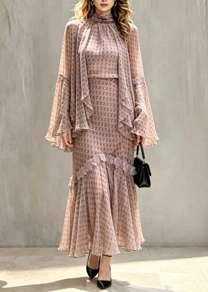 Unique Turtleneck Ruffled Patchwork Tops Maxi Skirts And Two Piece Set Fall