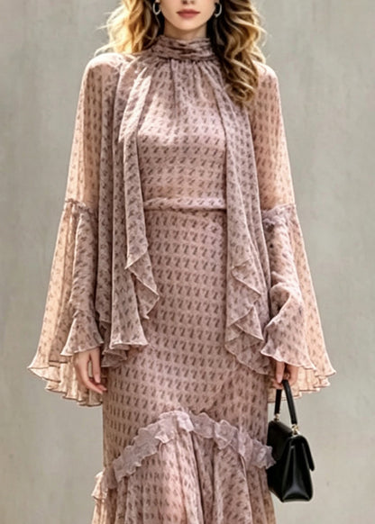 Unique Turtleneck Ruffled Patchwork Tops Maxi Skirts And Two Piece Set Fall