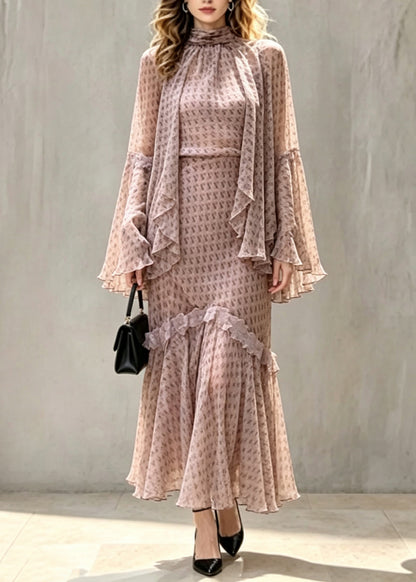 Unique Turtleneck Ruffled Patchwork Tops Maxi Skirts And Two Piece Set Fall