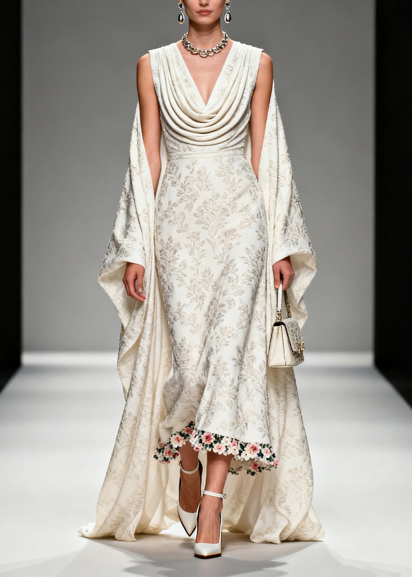 Unique White Jacquard Flower Patchwork Silk Vacation Dresses Summer