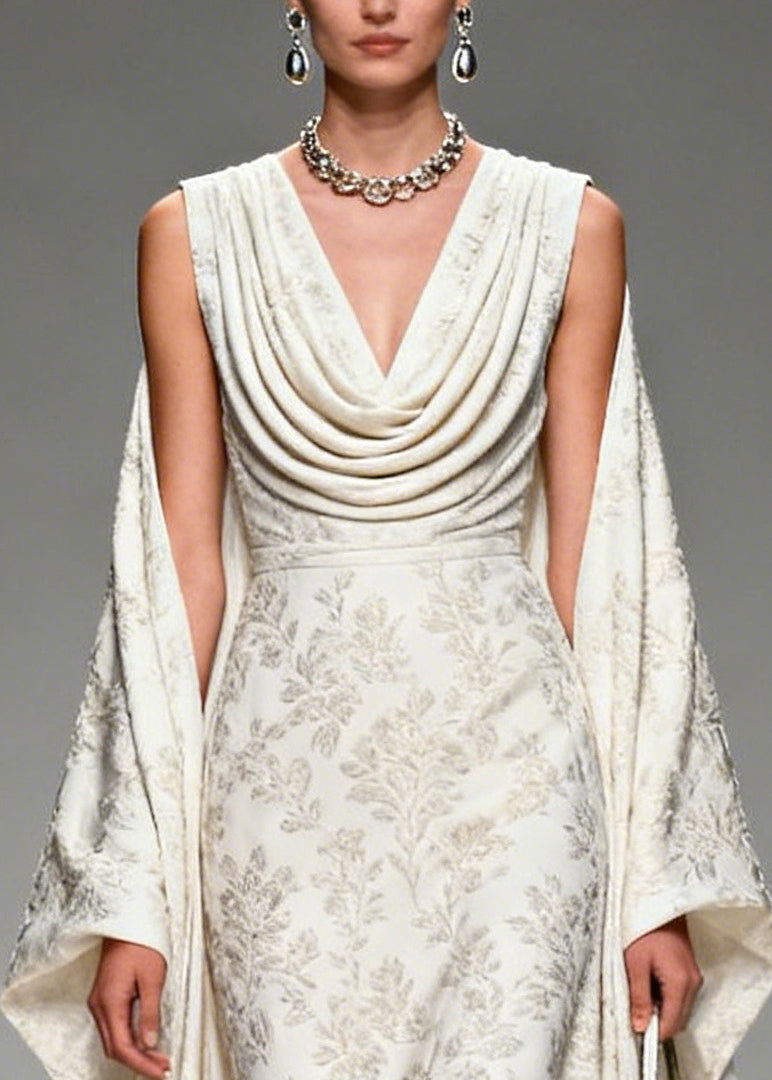 Unique White Jacquard Flower Patchwork Silk Vacation Dresses Summer