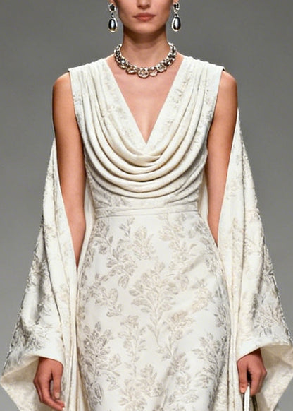 Unique White Jacquard Flower Patchwork Silk Vacation Dresses Summer