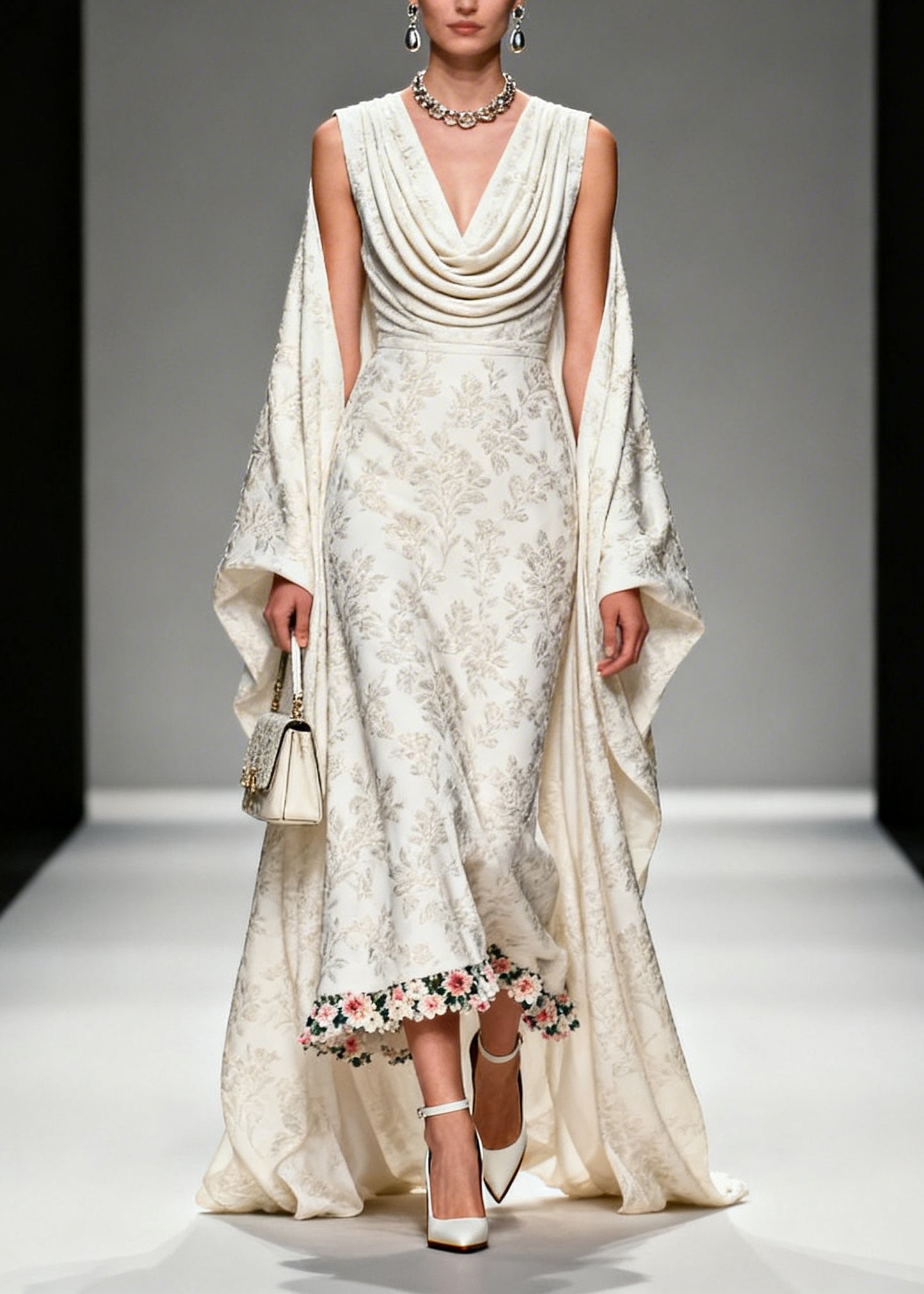 Unique White Jacquard Flower Patchwork Silk Vacation Dresses Summer