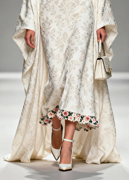 Unique White Jacquard Flower Patchwork Silk Vacation Dresses Summer