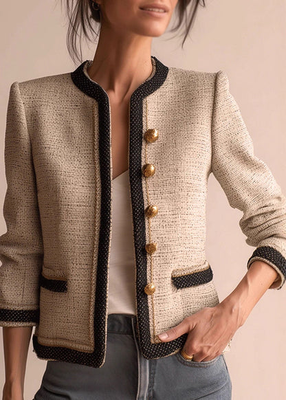 Unique White O Neck Button Patchwork Cotton Jackets Fall