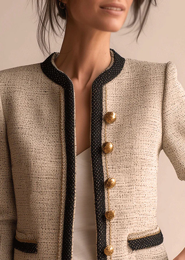 Unique White O Neck Button Patchwork Cotton Jackets Fall