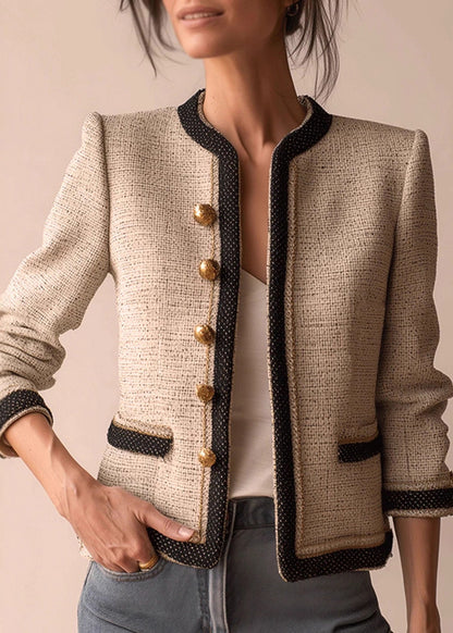 Unique White O Neck Button Patchwork Cotton Jackets Fall