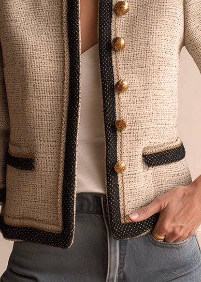 Unique White O Neck Button Patchwork Cotton Jackets Fall