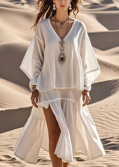 Unique White Oversized Side Open Cotton Maxi Dress Spring