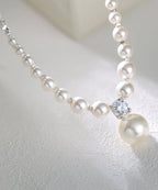 Unique White Pearl Zircon Broken Silver Pendant Necklace